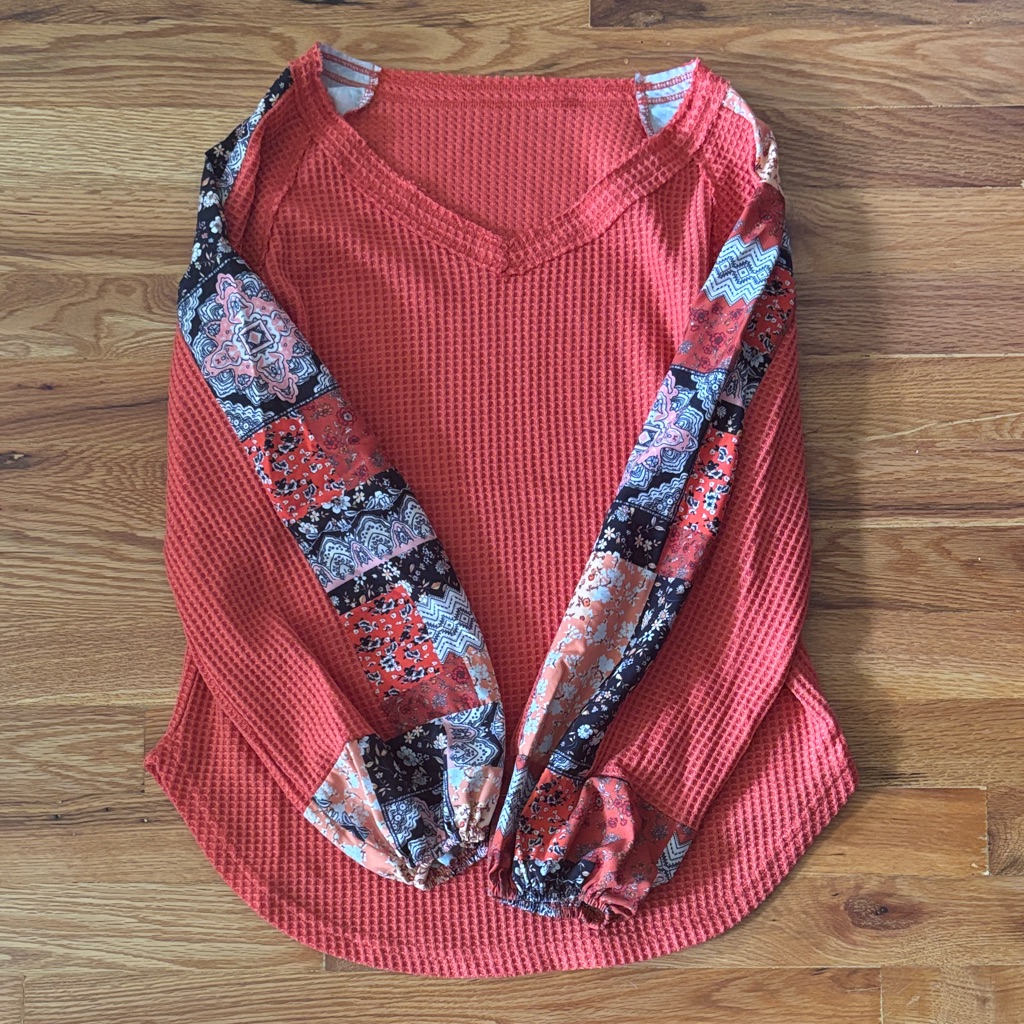 Women's Coral Patchwork Sleeve Top